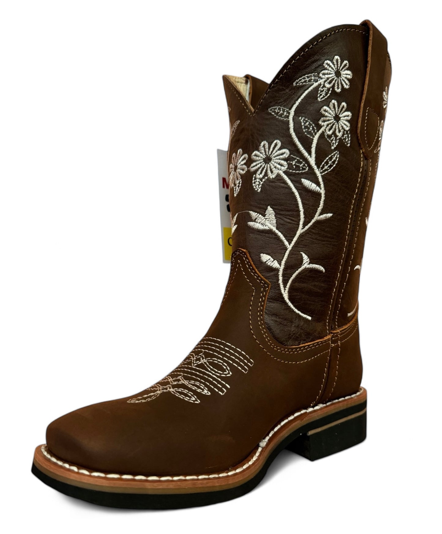 Bota Rodeo Dama Vaquera Piel Flores Elegantes Suela Vaqueta