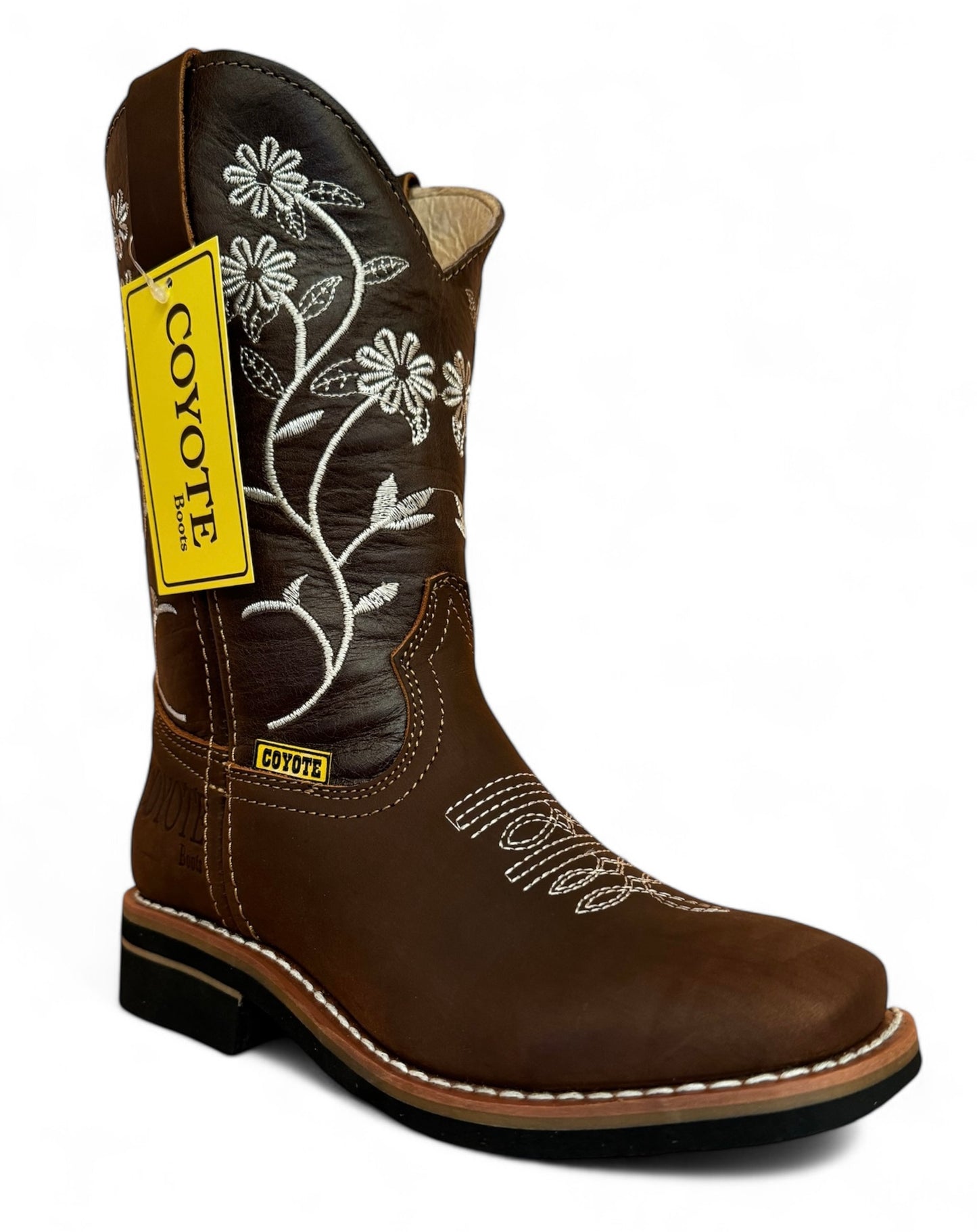 Bota Rodeo Dama Vaquera Piel Flores Elegantes Suela Vaqueta