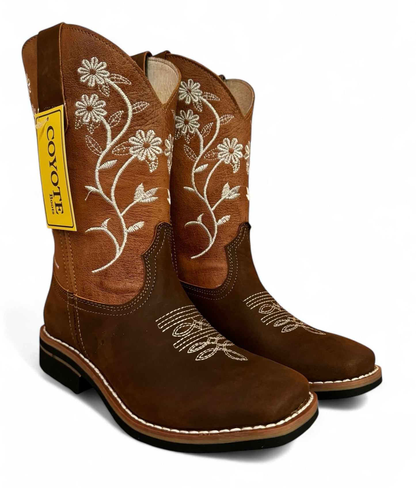 Bota Rodeo Dama Vaquera Piel Flores Elegantes Suela Vaqueta