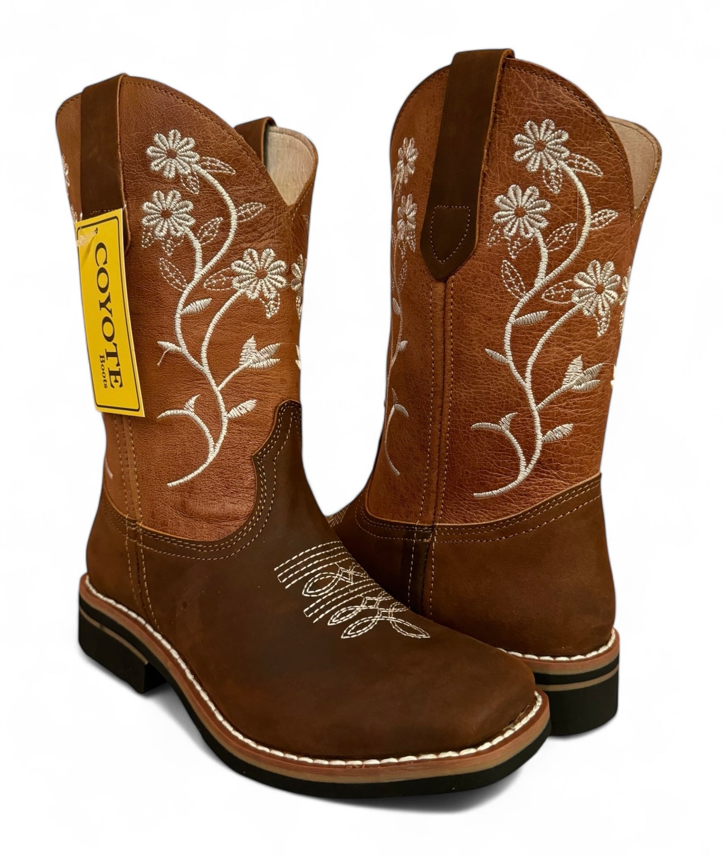 Bota Rodeo Dama Vaquera Piel Flores Elegantes Suela Vaqueta