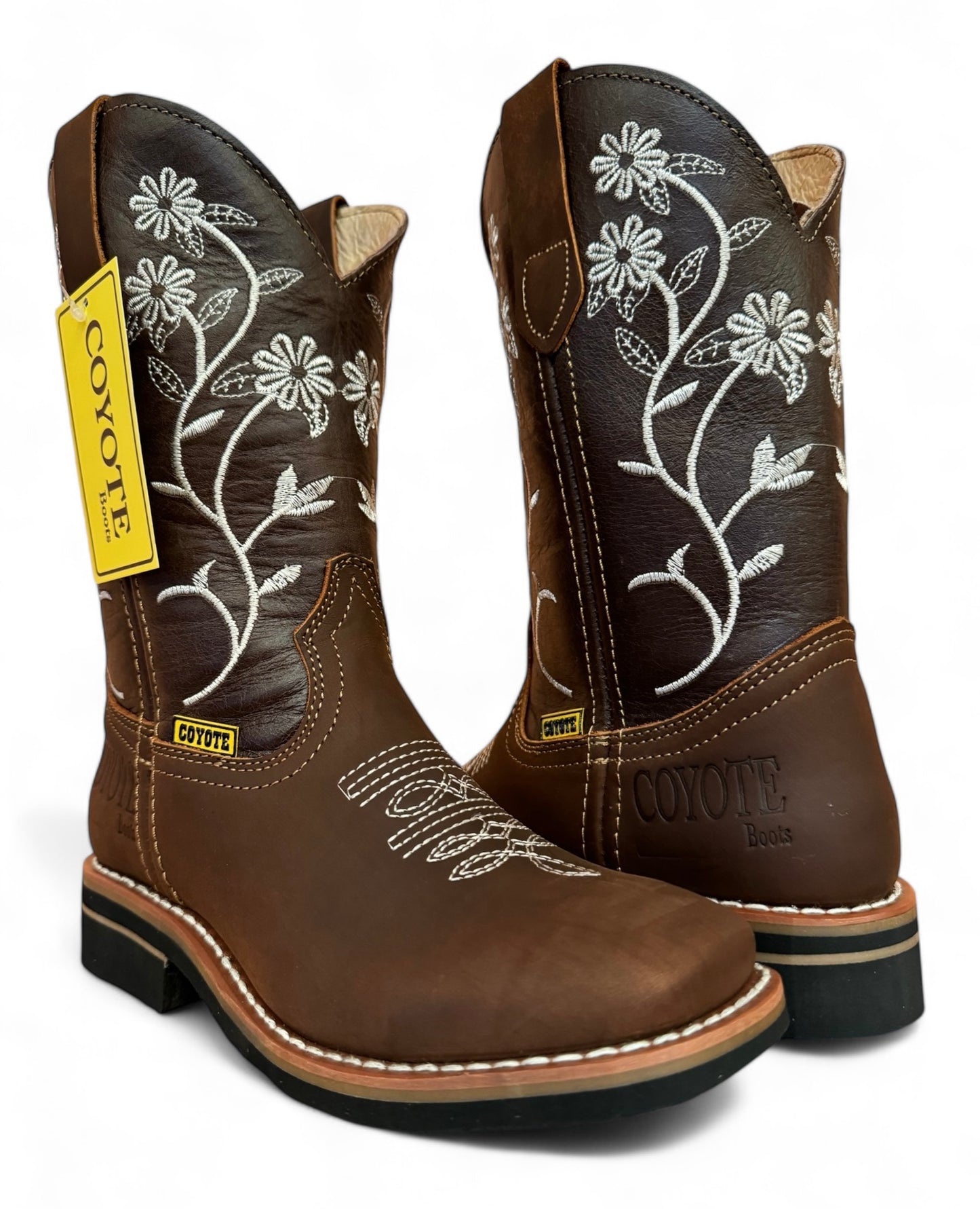 Bota Rodeo Dama Vaquera Piel Flores Elegantes Suela Vaqueta