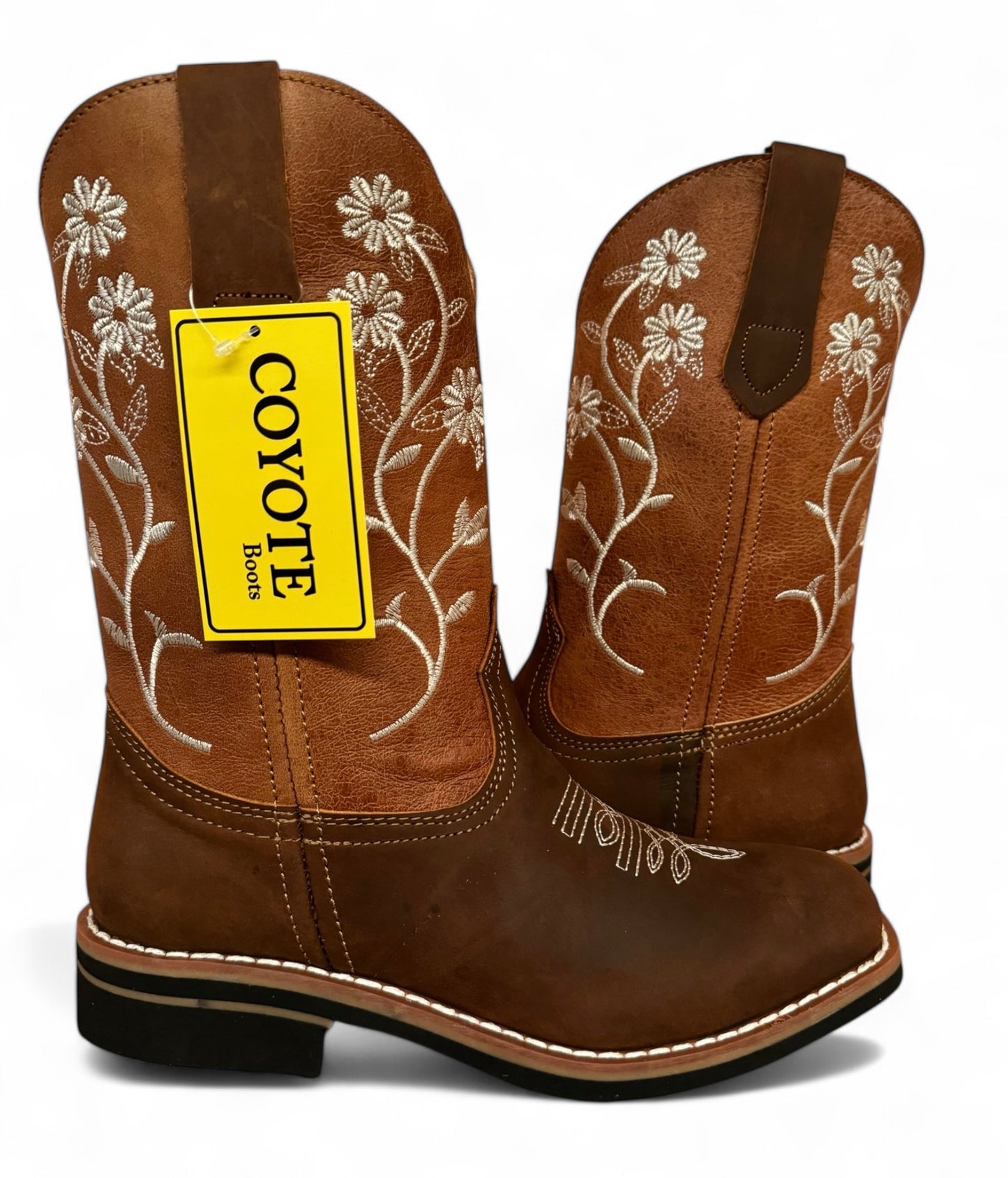 Bota Rodeo Dama Vaquera Piel Flores Elegantes Suela Vaqueta