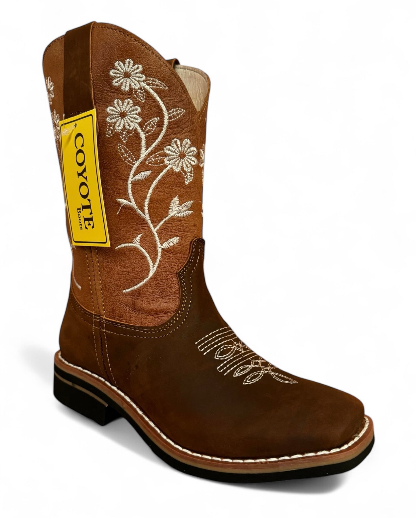 Bota Rodeo Dama Vaquera Piel Flores Elegantes Suela Vaqueta